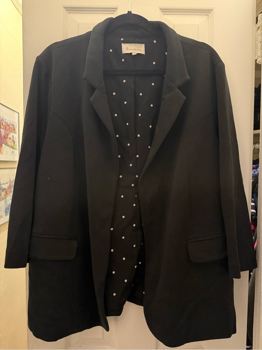 Skies Are Blue Black Blazer with Polka Dot Lining